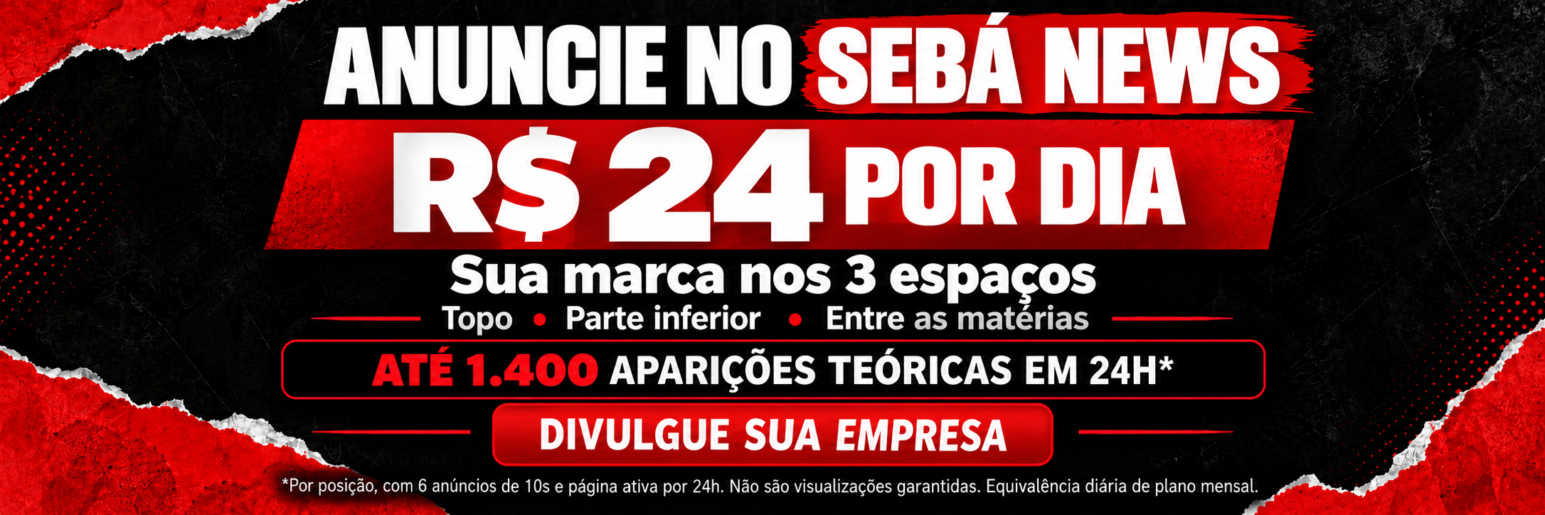 Anuncie no Sebá News por R$ 24 por dia, equivalência diária de plano mensal